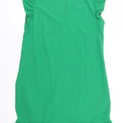 SheIn Womens Green  Polyester Shift  Size 6  V-Neck  - Ruffle, Frill