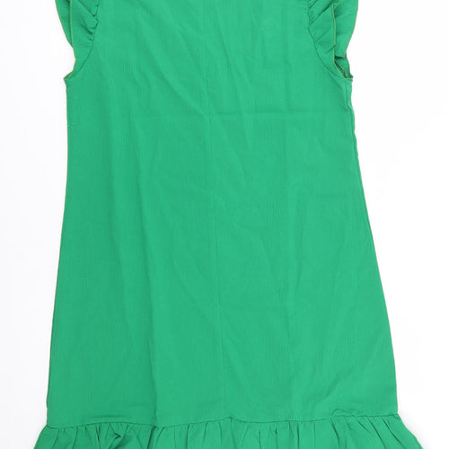 SheIn Womens Green  Polyester Shift  Size 6  V-Neck  - Ruffle, Frill