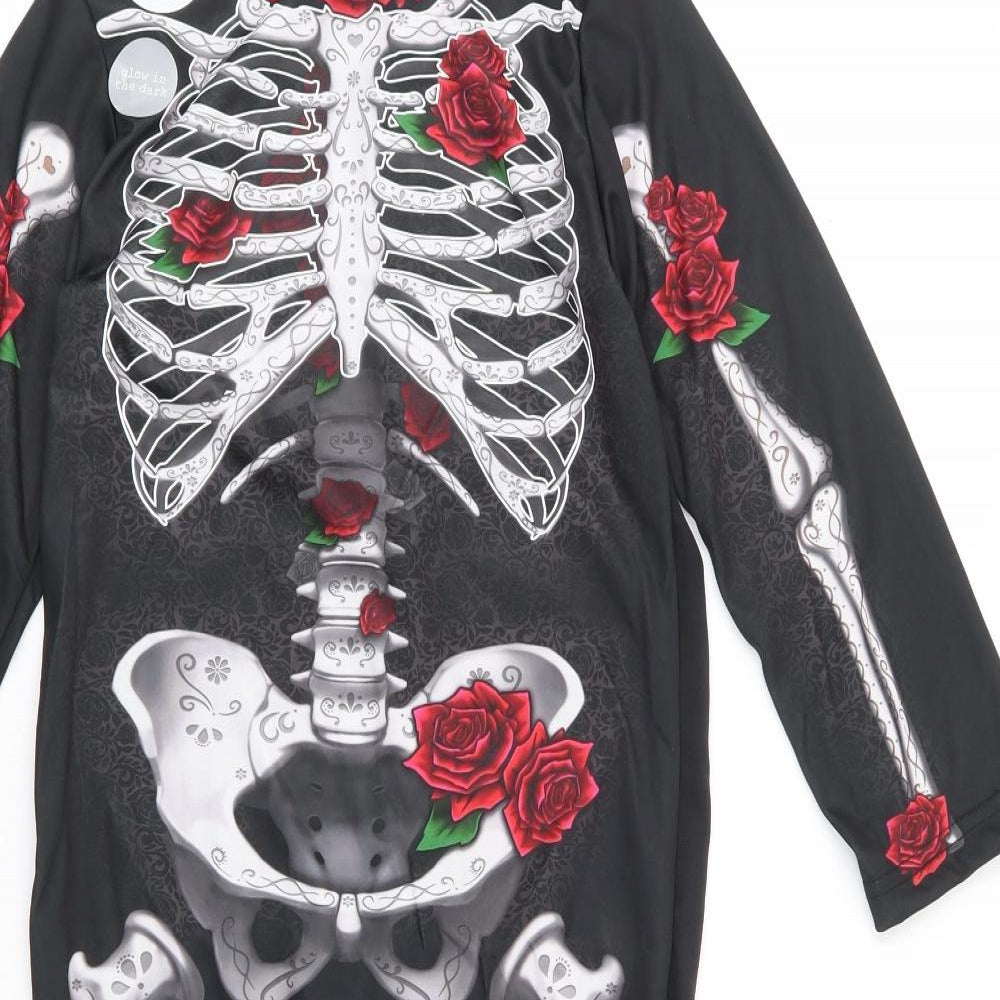 F+F Boys Black Solid 100% Polyester  Bodysuit Size 5-6 Years  Hook & Loop -  Fancy Dress, Skeleton