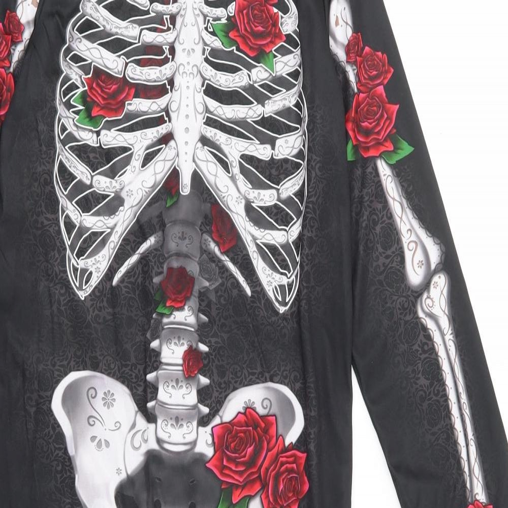 F&F Boys Black Solid 100% Polyester  Bodysuit Size 7-8 Years  Hook & Loop -  Fancy Dress, Skeleton