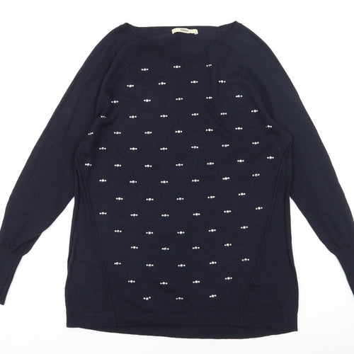 Oasis Womens Blue Round Neck  Polyester Pullover Jumper Size S