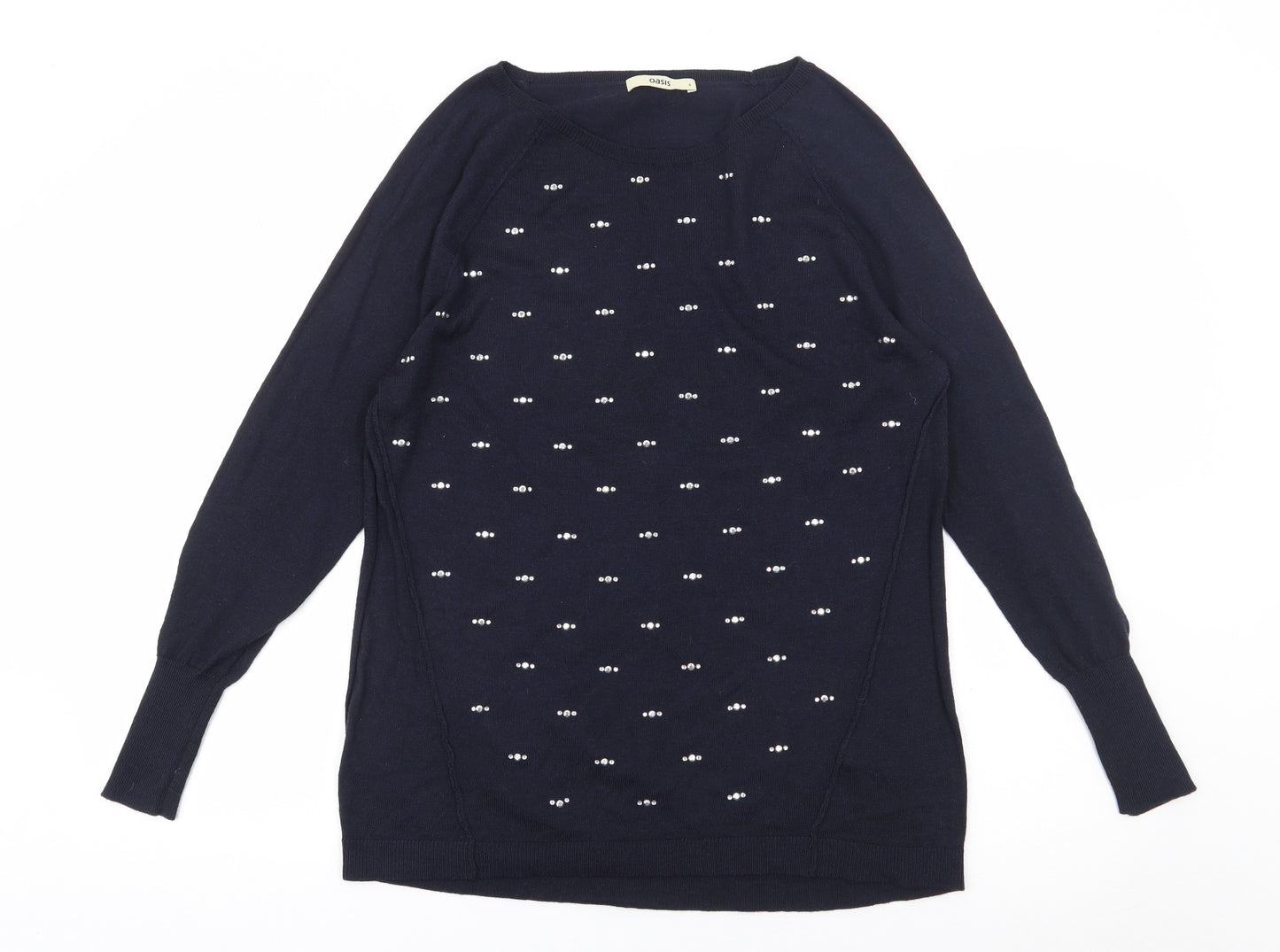 Oasis Womens Blue Round Neck  Polyester Pullover Jumper Size S