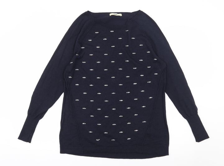 Oasis Womens Blue Round Neck  Polyester Pullover Jumper Size S