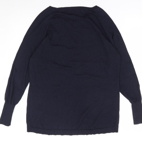 Oasis Womens Blue Round Neck  Polyester Pullover Jumper Size S