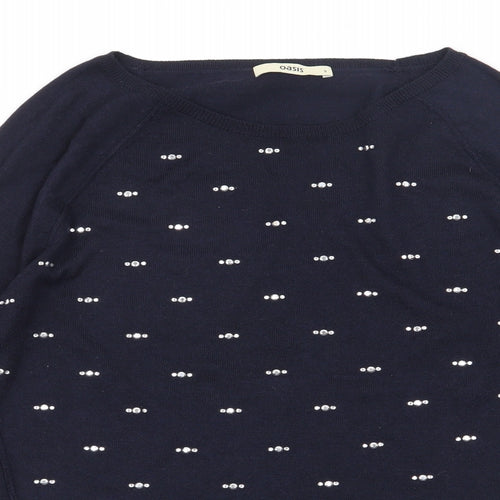 Oasis Womens Blue Round Neck  Polyester Pullover Jumper Size S