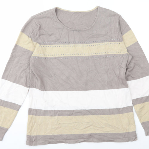 Emreco Womens Multicoloured Scoop Neck Striped Viscose Pullover Jumper Size M