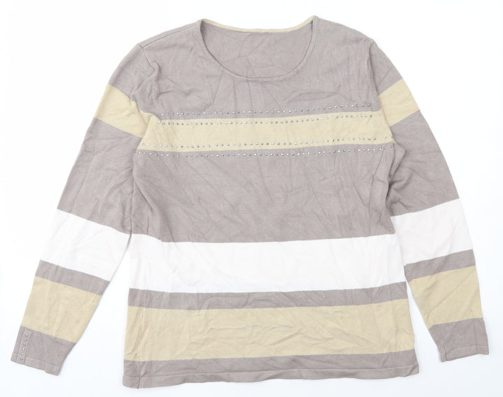 Emreco Womens Multicoloured Scoop Neck Striped Viscose Pullover Jumper Size M