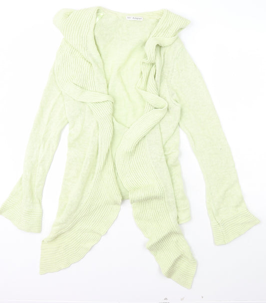 Front view of Autograph women’s green collared linen cardigan jumper, size UK 18, - marks and spencer
