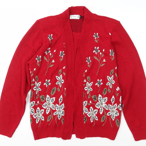Smith Womens Red Scoop Neck Floral Acrylic Pullover Jumper Size S