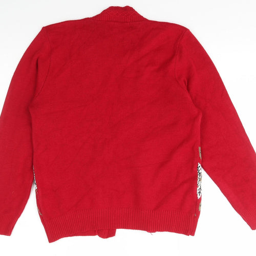 Smith Womens Red Scoop Neck Floral Acrylic Pullover Jumper Size S