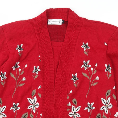 Smith Womens Red Scoop Neck Floral Acrylic Pullover Jumper Size S