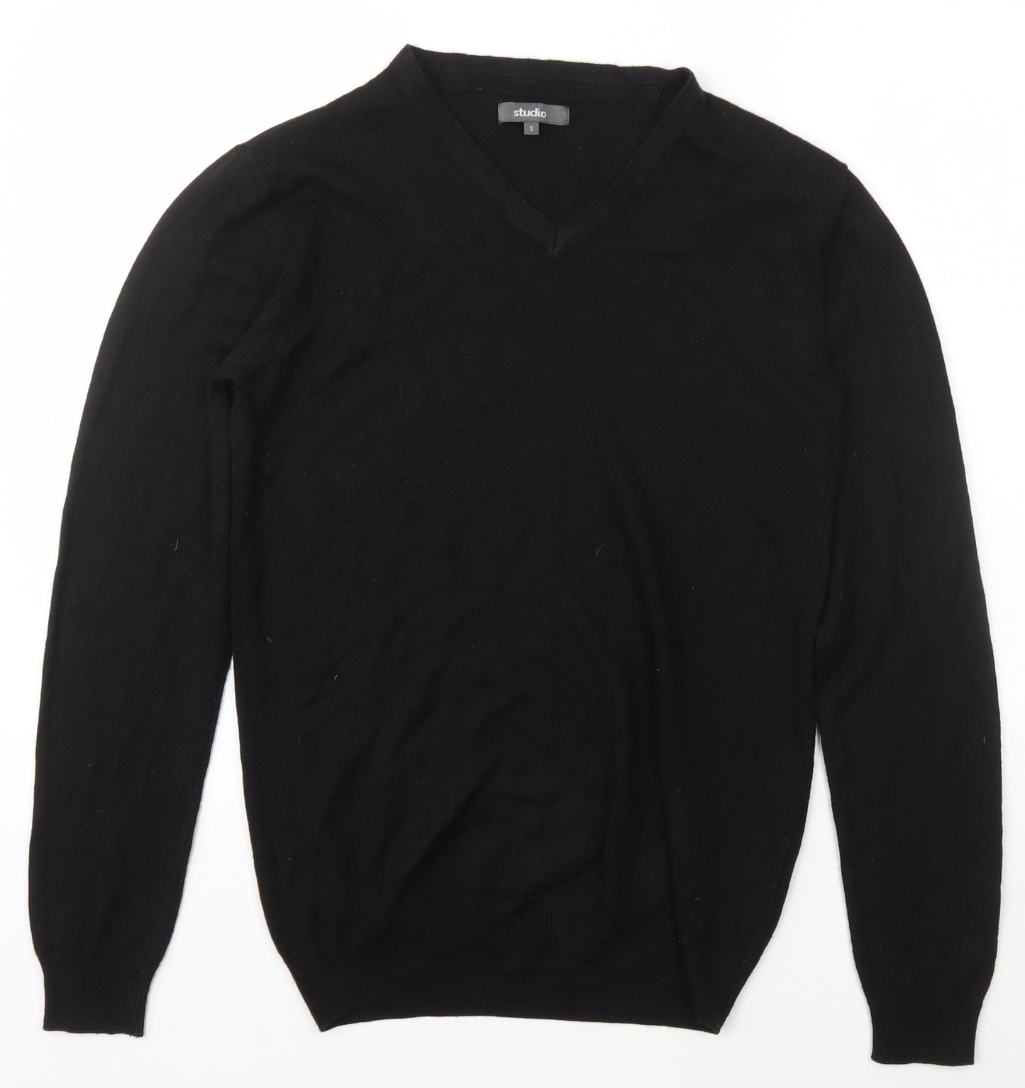 Studio Womens Black V-Neck  Acrylic Pullover Jumper Size S