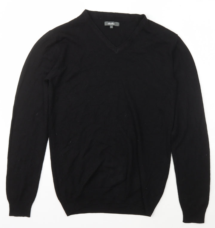 Studio Womens Black V-Neck  Acrylic Pullover Jumper Size S