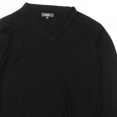 Studio Womens Black V-Neck  Acrylic Pullover Jumper Size S