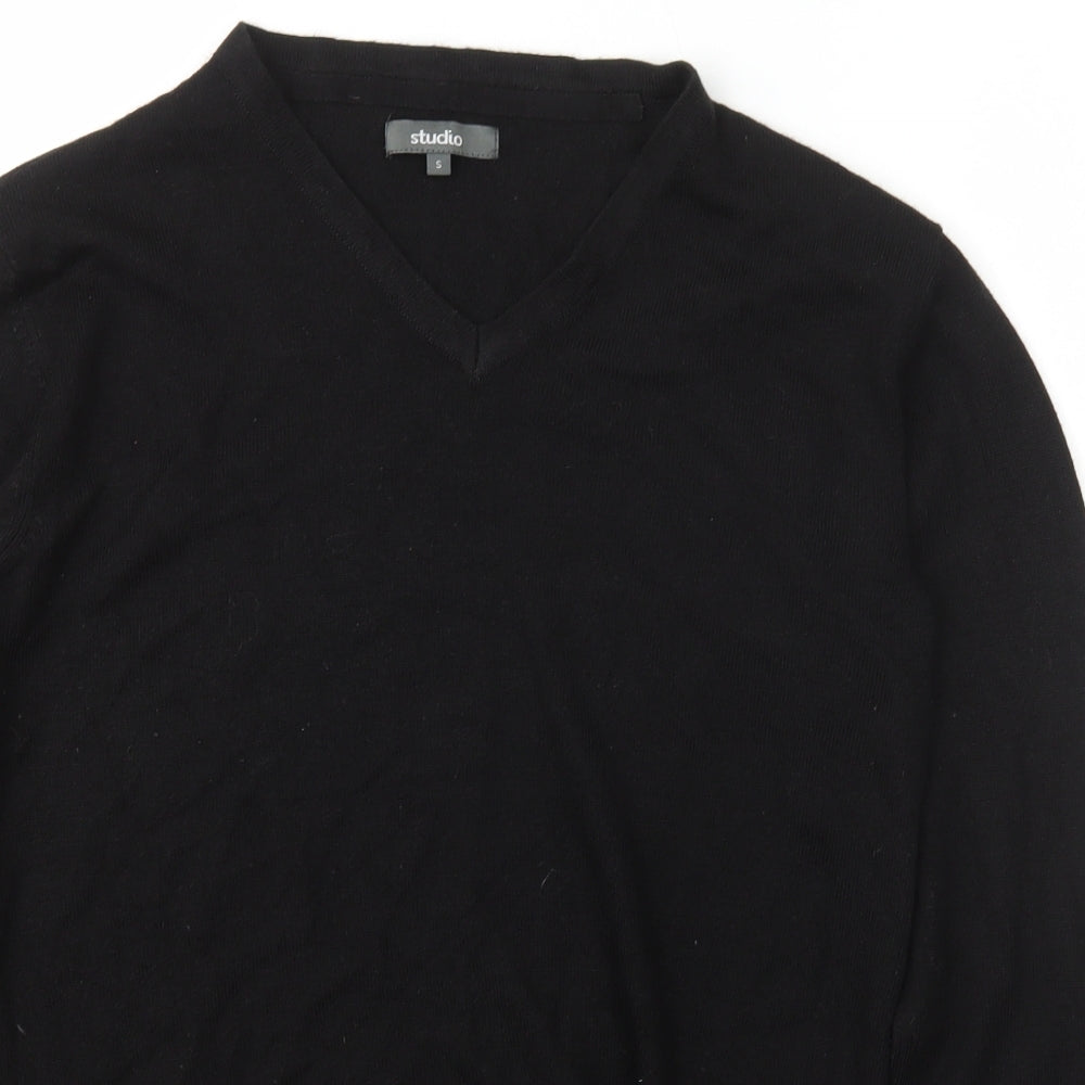 Studio Womens Black V-Neck  Acrylic Pullover Jumper Size S