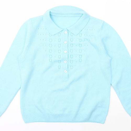 Preworn Womens Blue Collared  Acrylic Pullover Jumper Size M