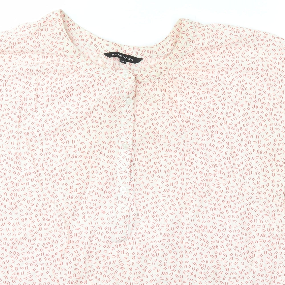 Peacocks Womens Ivory Geometric Viscose Basic Blouse Size 20 Collared