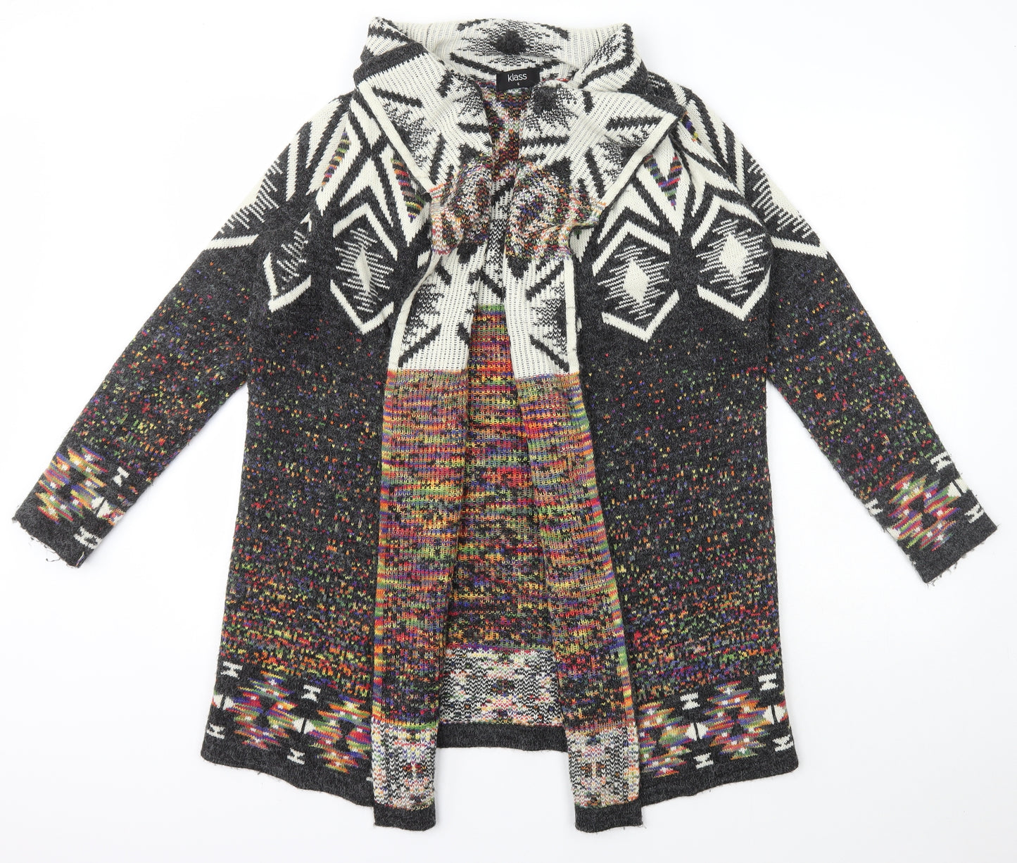 Klass Womens Multicoloured Collared Geometric Acrylic Cardigan Jumper Size S