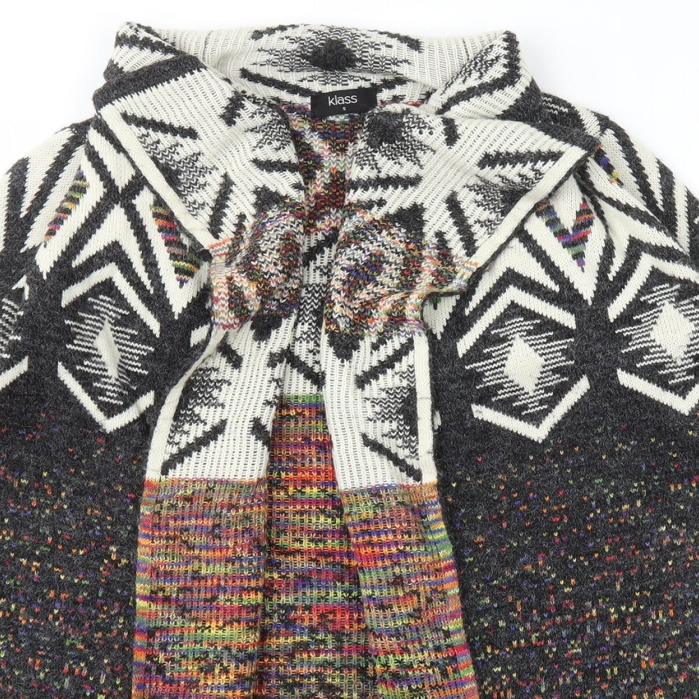 Klass Womens Multicoloured Collared Geometric Acrylic Cardigan Jumper Size S
