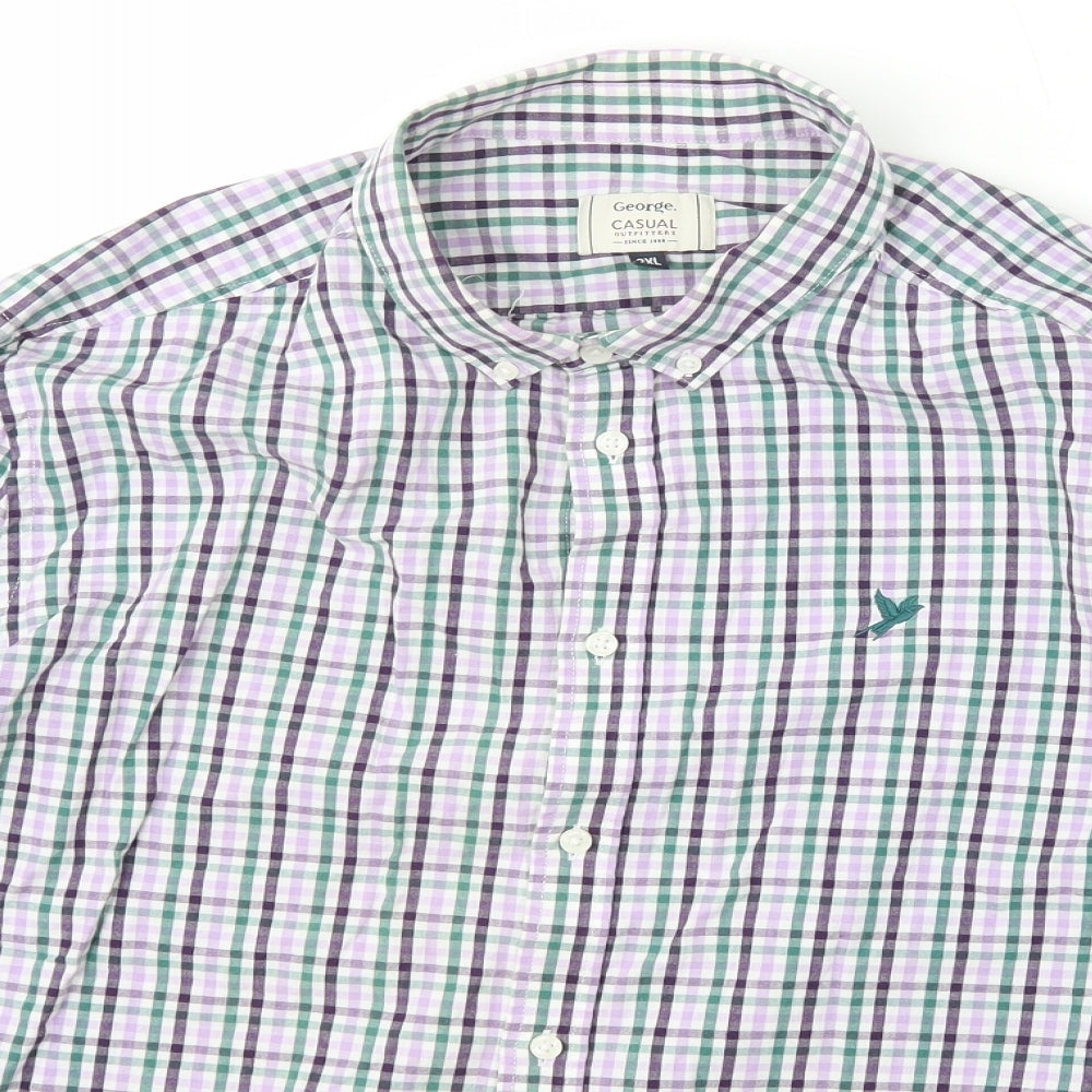 George Mens Multicoloured Check Cotton  Button-Up Size 2XL Collared Button