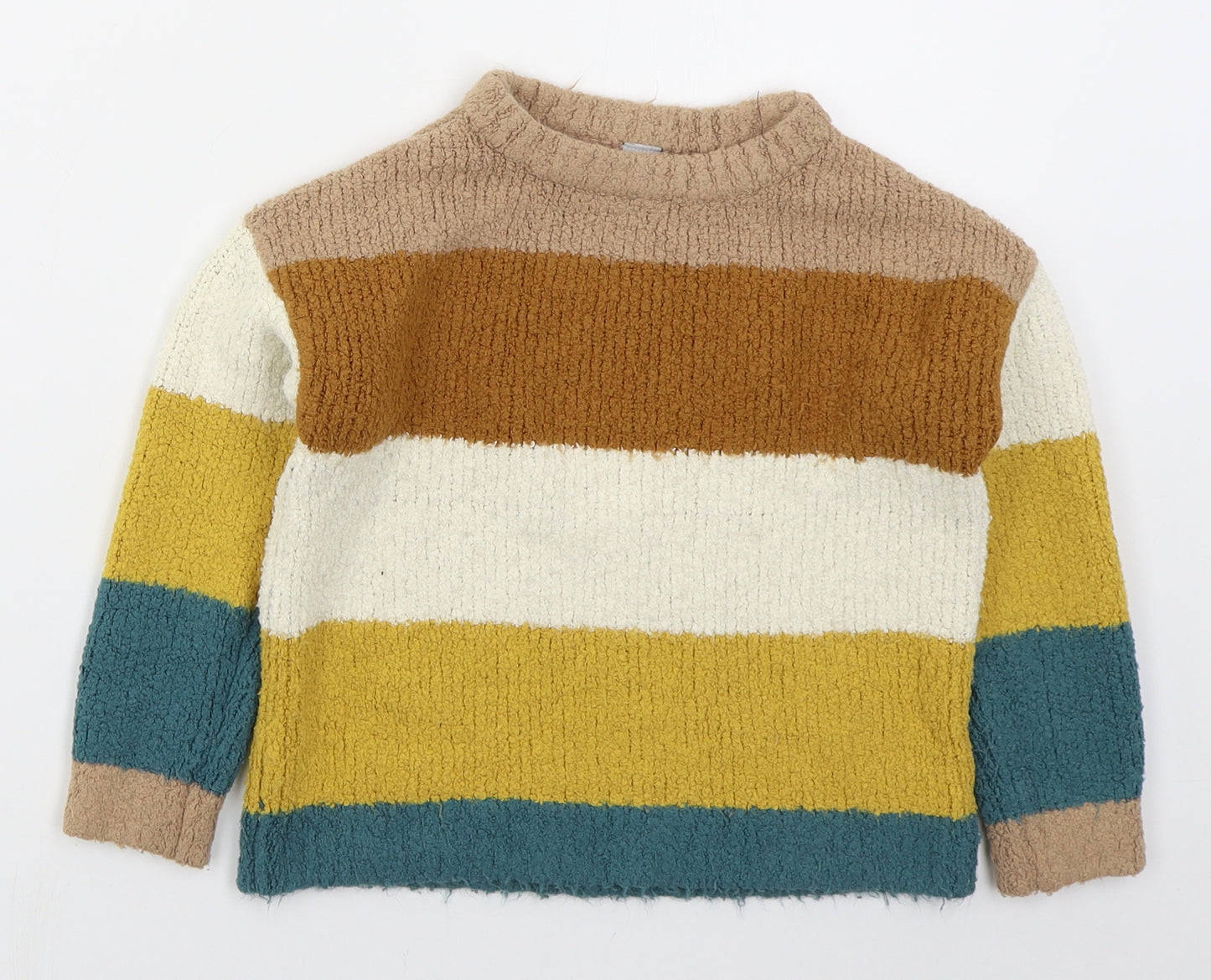 TU Boys Beige Crew Neck Striped Acrylic Pullover Jumper Size 5-6 Years  Pullover - Green