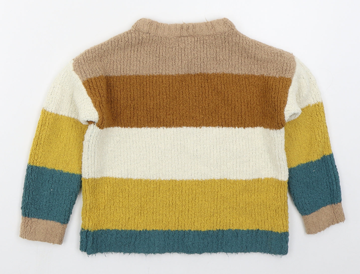 TU Boys Beige Crew Neck Striped Acrylic Pullover Jumper Size 5-6 Years  Pullover - Green