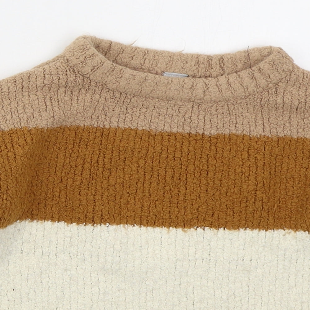 TU Boys Beige Crew Neck Striped Acrylic Pullover Jumper Size 5-6 Years  Pullover - Green