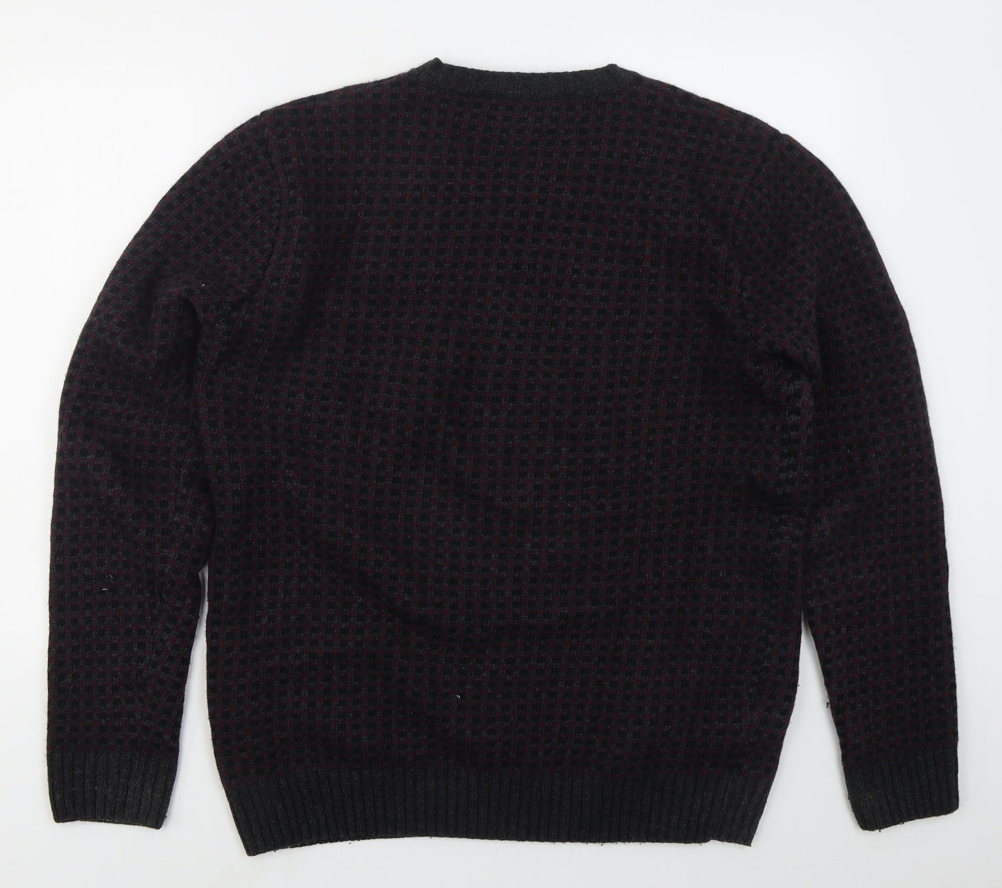 Racing Green Mens Red Crew Neck Check Wool Pullover Jumper Size XL