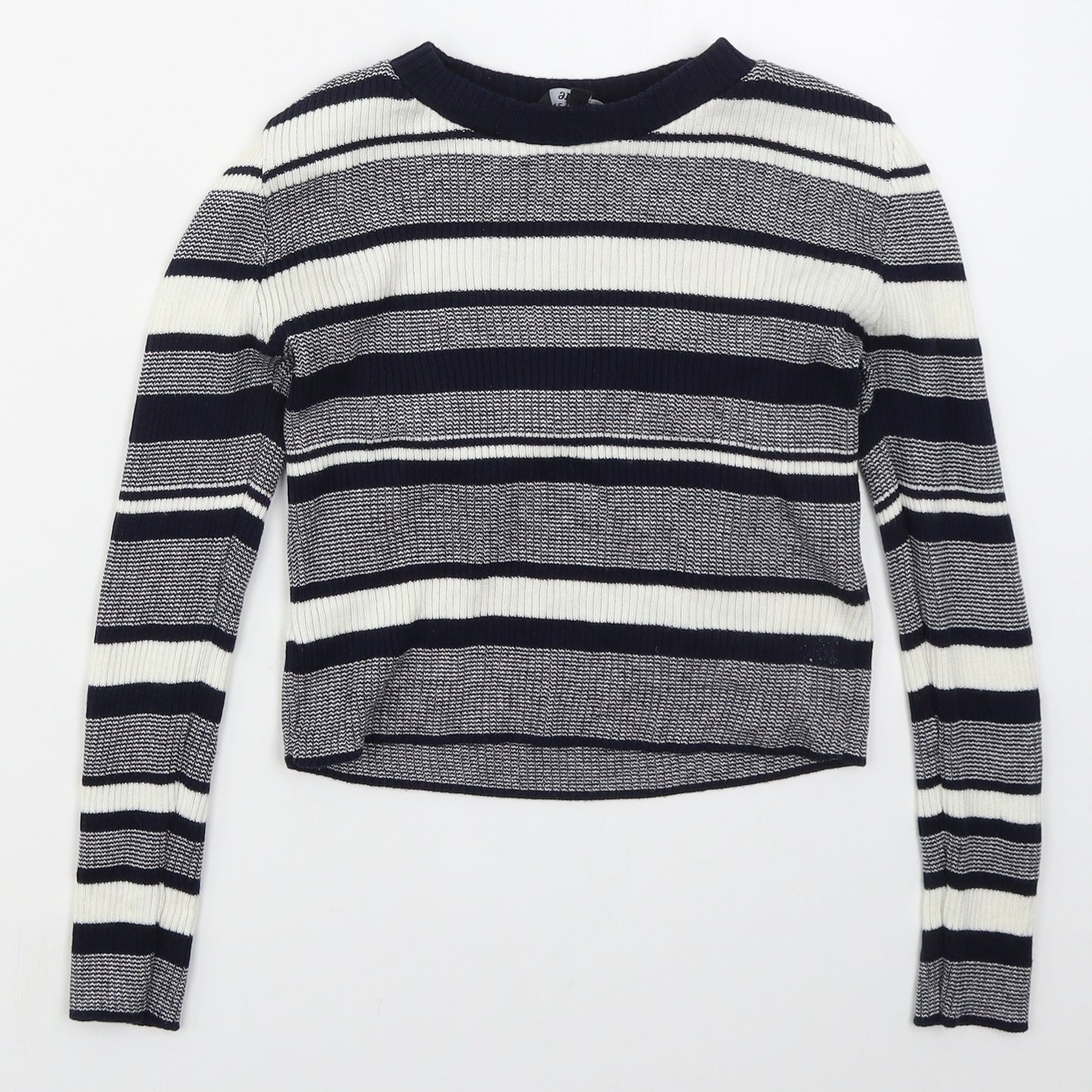 New Look Girls Blue Crew Neck Striped Cotton Pullover Jumper Size 12-13 Years  Pullover