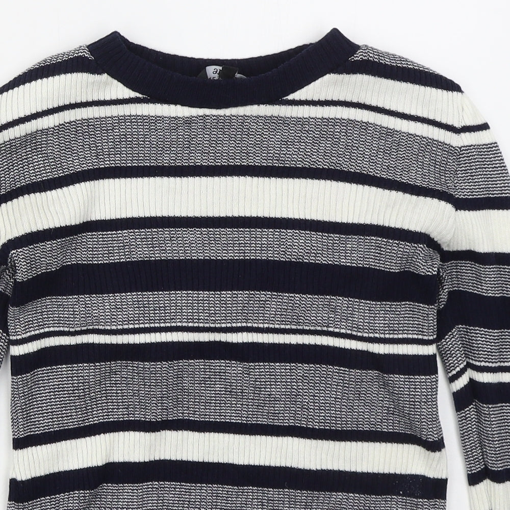 New Look Girls Blue Crew Neck Striped Cotton Pullover Jumper Size 12-13 Years  Pullover