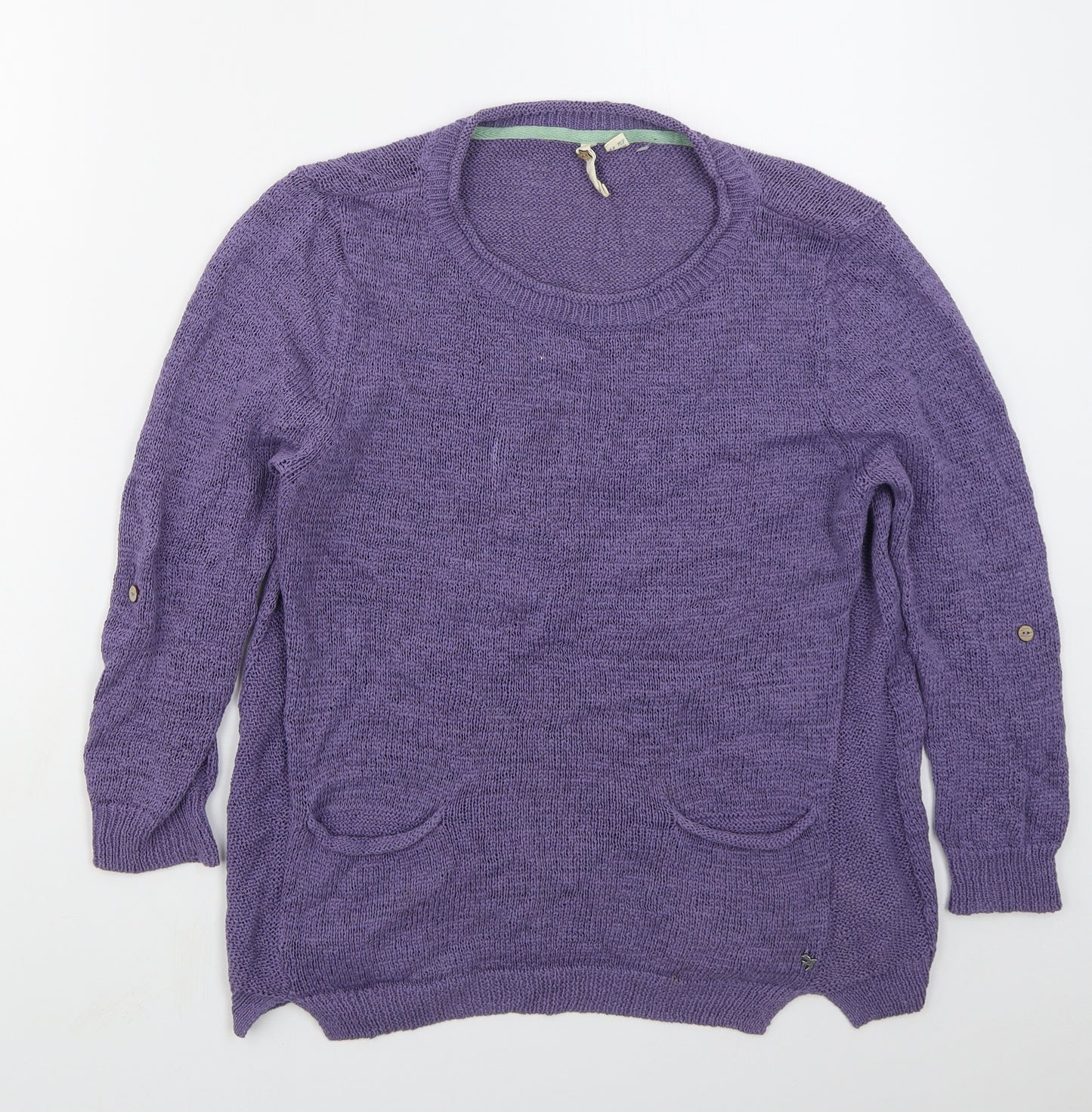 White Stuff Womens Purple Crew Neck  Linen Pullover Jumper Size 16