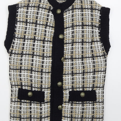 Sussan Womens Beige Crew Neck Check Cotton Cardigan Jumper Size S