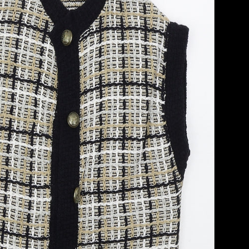 Sussan Womens Beige Crew Neck Check Cotton Cardigan Jumper Size S