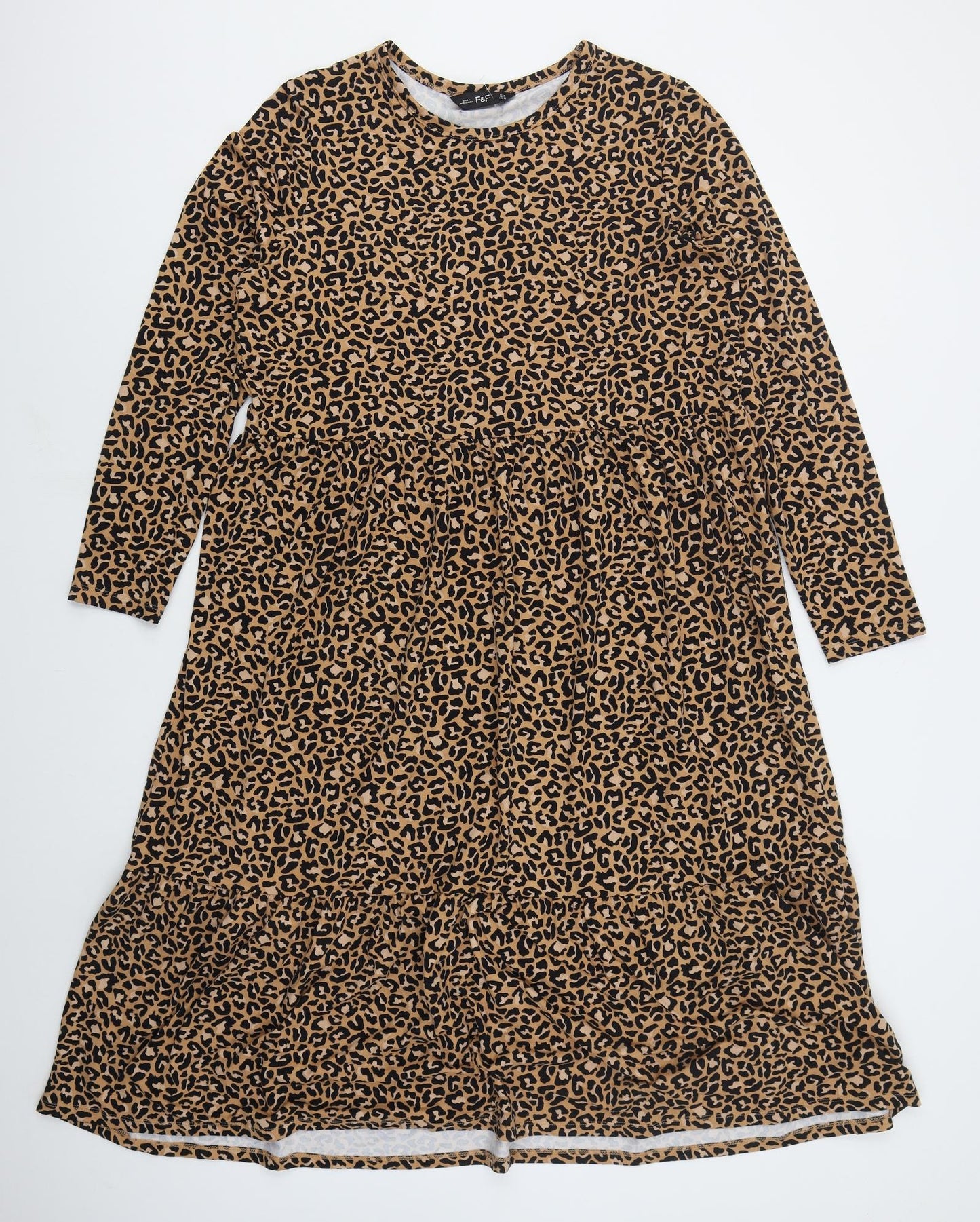 F&F Womens Brown Animal Print Polyester Trapeze & Swing  Size 16  Crew Neck Pullover