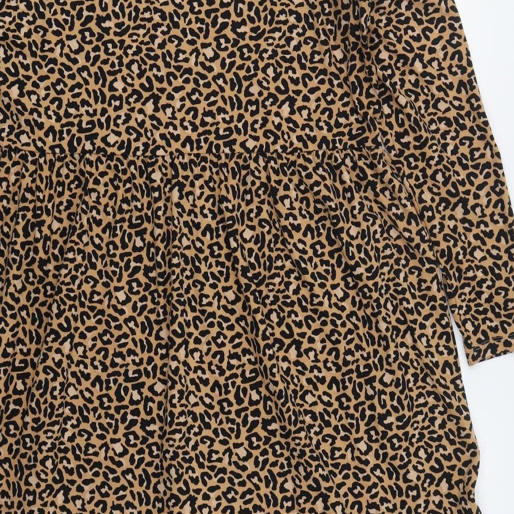 F&F Womens Brown Animal Print Polyester Trapeze & Swing  Size 16  Crew Neck Pullover