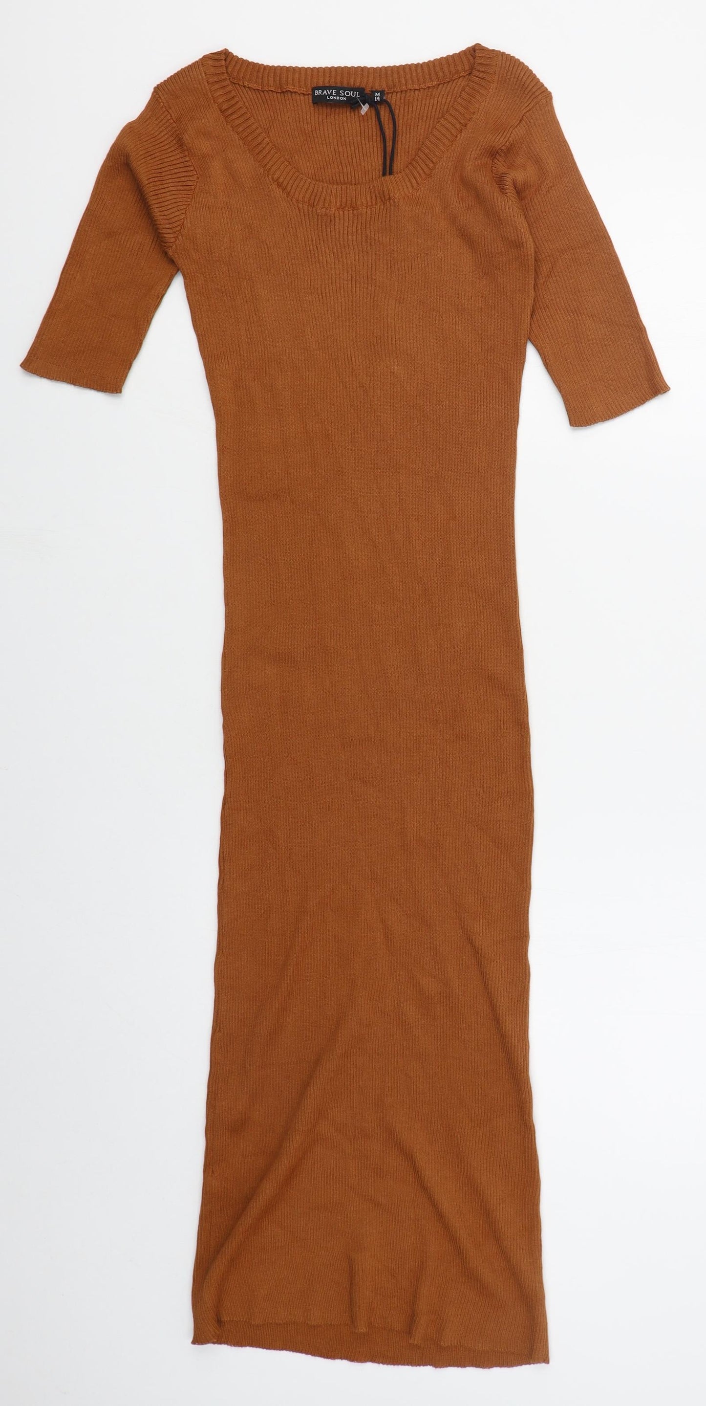 Brave Soul Womens Brown  Viscose Jumper Dress  Size 14  Round Neck Pullover