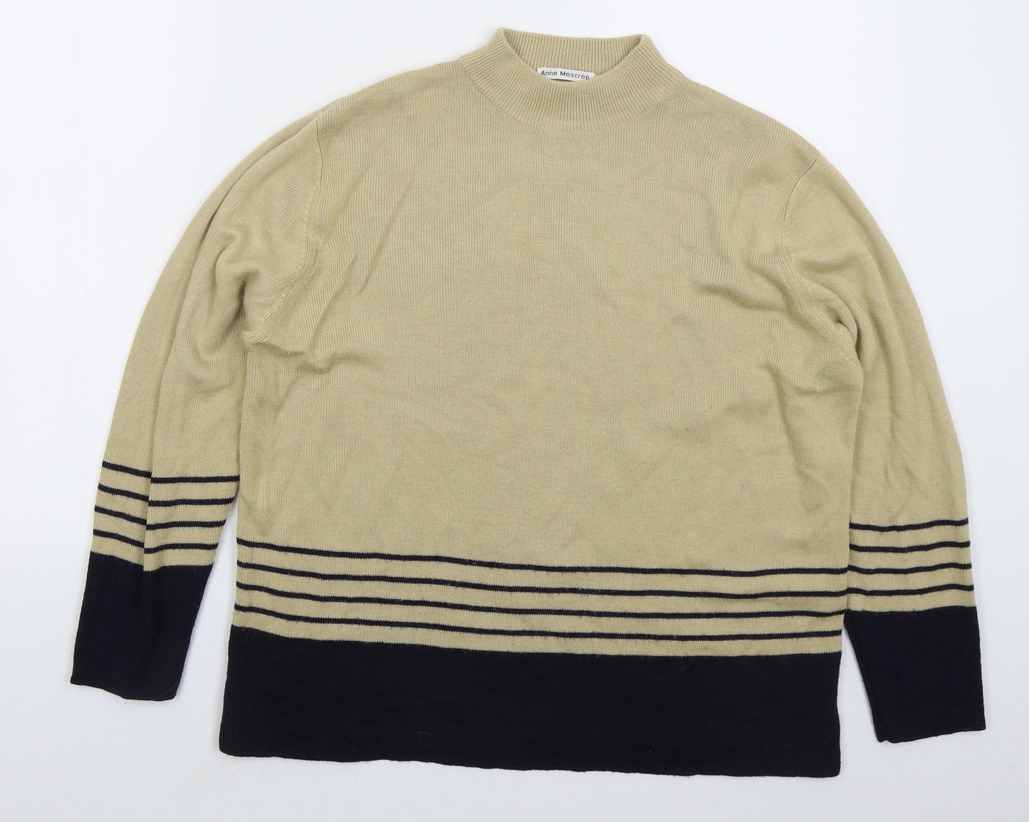 Bellino Womens Beige Mock Neck Striped Acrylic Pullover Jumper Size 16