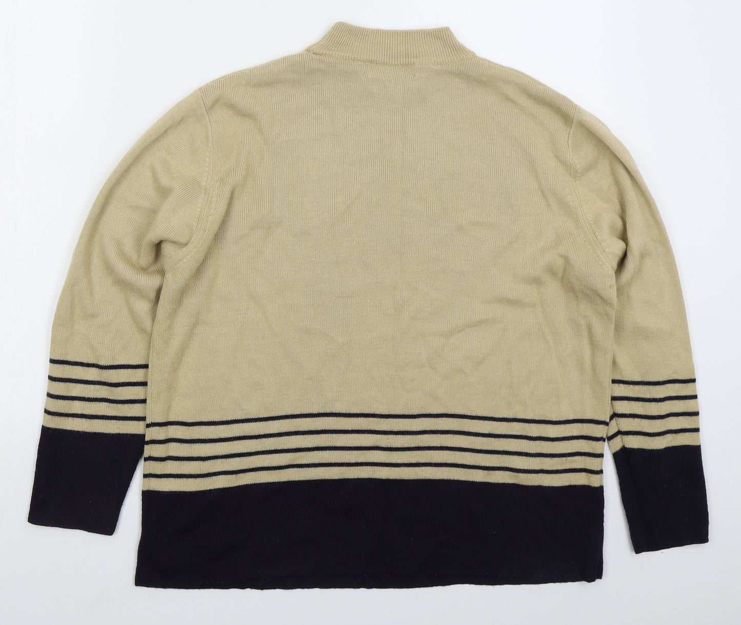 Bellino Womens Beige Mock Neck Striped Acrylic Pullover Jumper Size 16