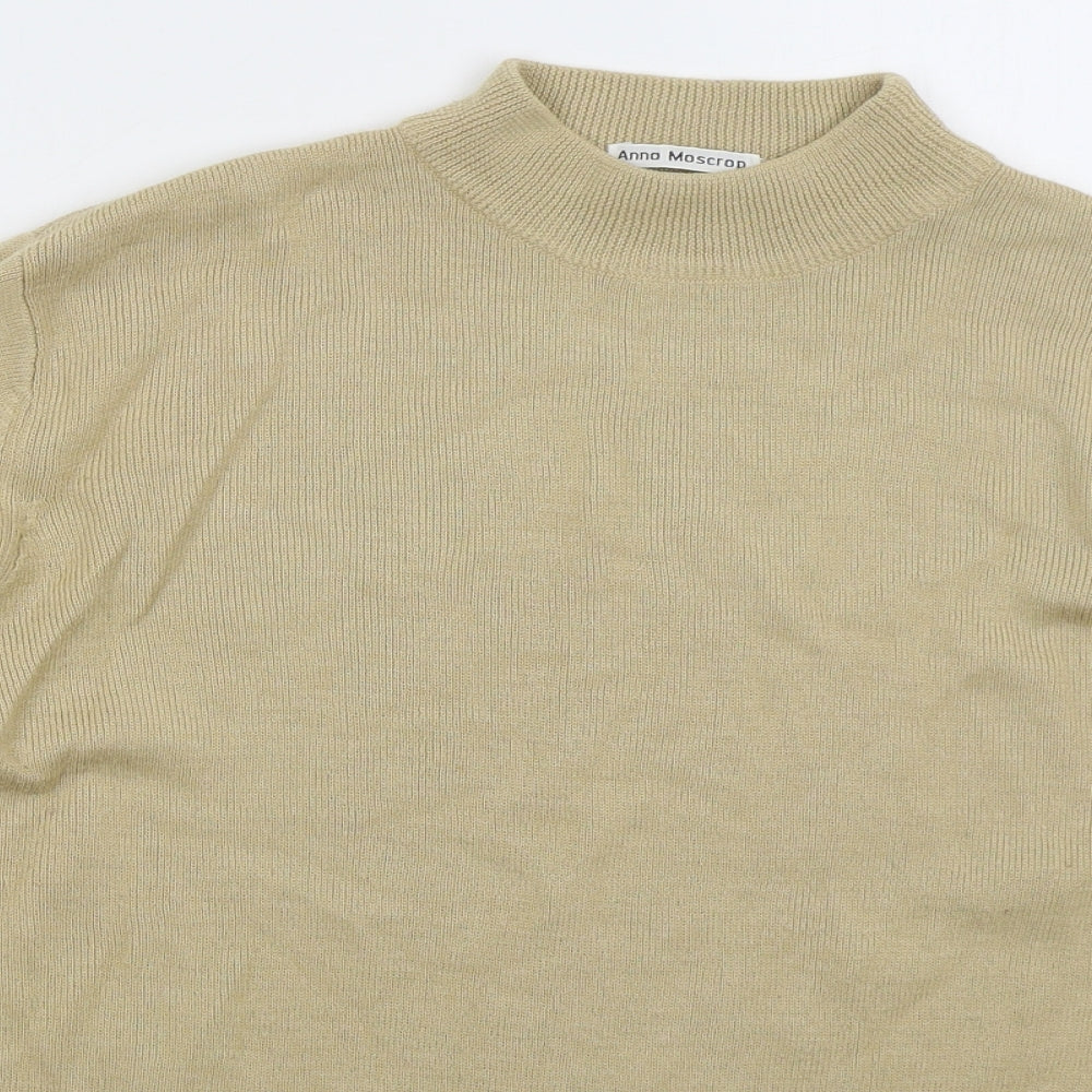 Bellino Womens Beige Mock Neck Striped Acrylic Pullover Jumper Size 16