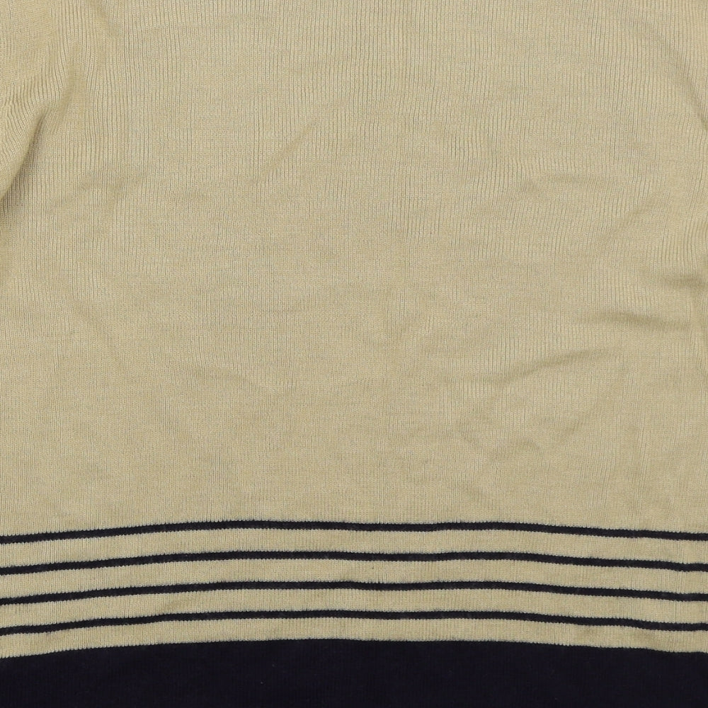 Bellino Womens Beige Mock Neck Striped Acrylic Pullover Jumper Size 16