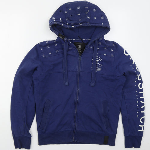 Crosshatc Mens Blue  Cotton Full Zip Hoodie Size M