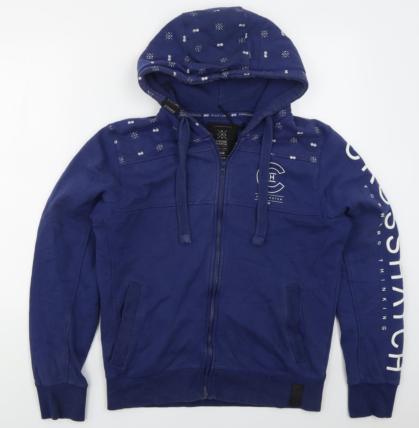 Crosshatc Mens Blue  Cotton Full Zip Hoodie Size M