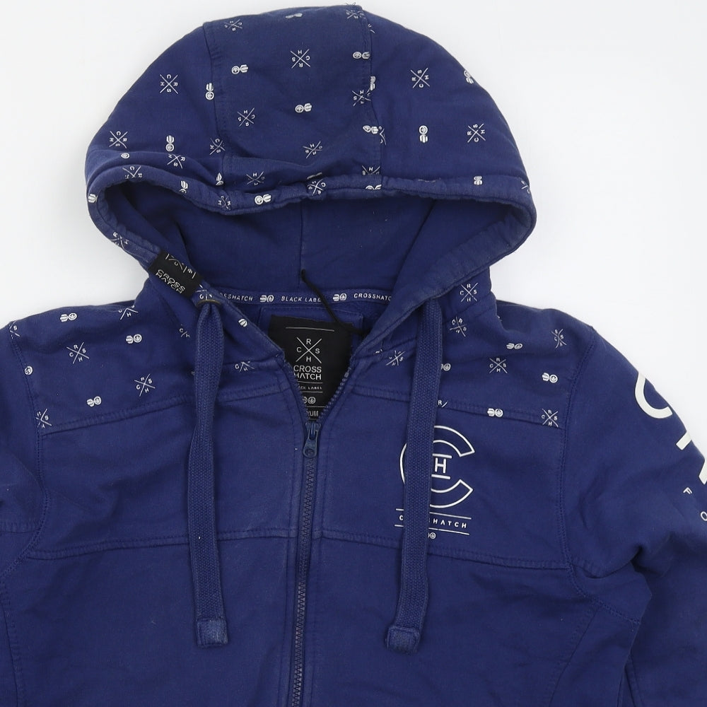 Crosshatc Mens Blue  Cotton Full Zip Hoodie Size M