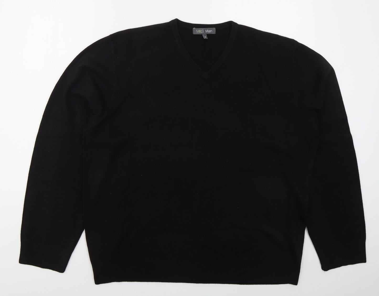 Marks and Spencer Mens Black V-Neck  Acrylic Pullover Jumper Size XL