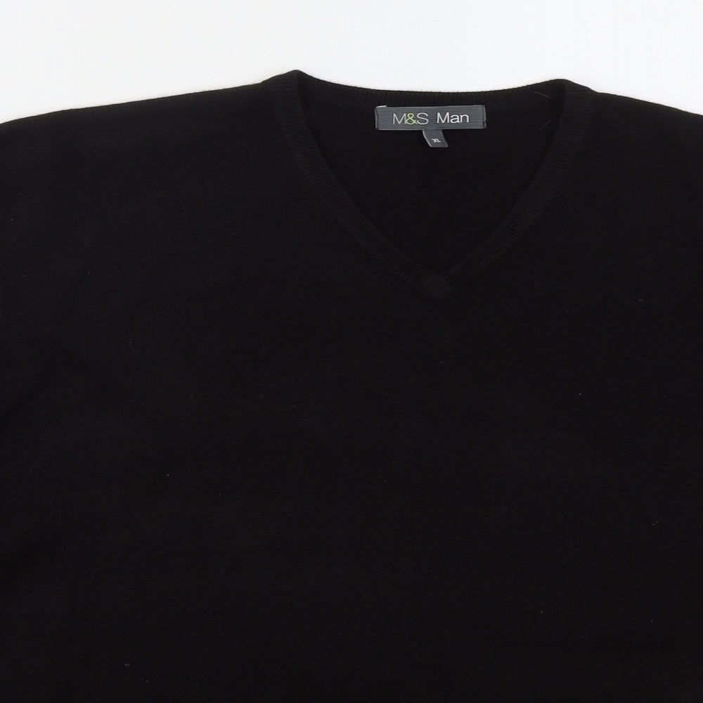 Marks and Spencer Mens Black V-Neck  Acrylic Pullover Jumper Size XL
