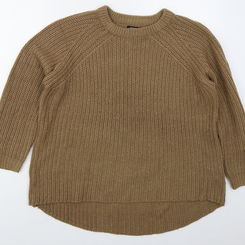 Only Womens Brown Crew Neck  Acrylic Pullover Jumper Size XL