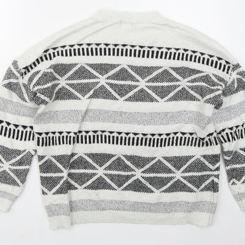 F&F Womens Grey Crew Neck Geometric Acrylic Pullover Jumper Size 16
