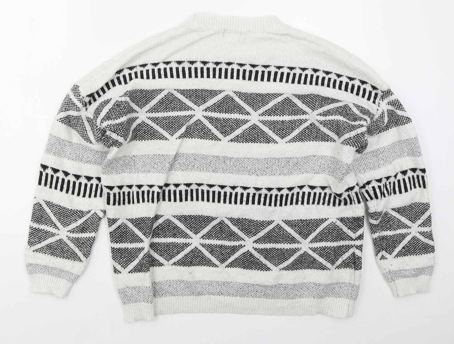 F&F Womens Grey Crew Neck Geometric Acrylic Pullover Jumper Size 16