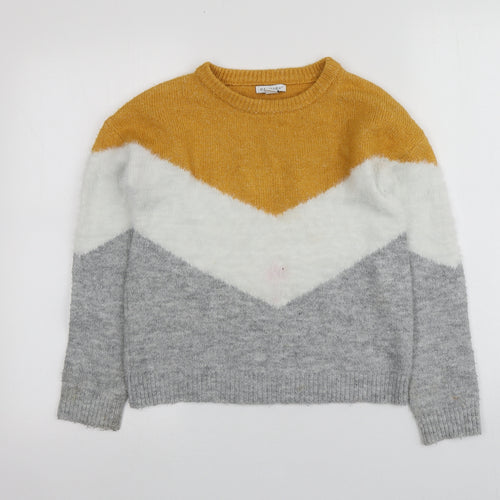 Primark Girls Multicoloured Round Neck Striped Acrylic Pullover Jumper Size 10-11 Years