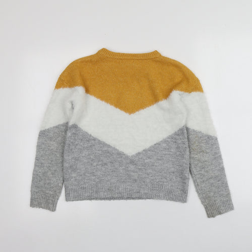 Primark Girls Multicoloured Round Neck Striped Acrylic Pullover Jumper Size 10-11 Years